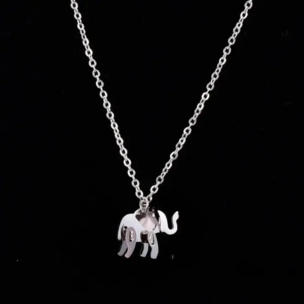PVD Coated 18K Real Gold Plated Elephant 304 Stainless Steel Waterproof Non Tarnish Inlay Inlaid Necklace