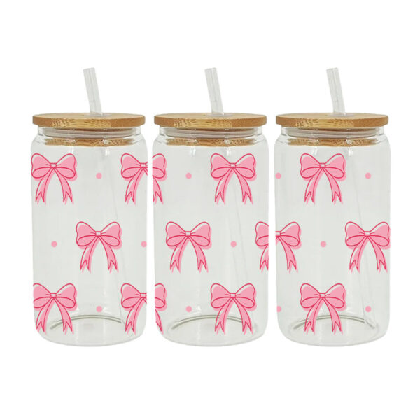 Wholesale Pink minimalist bow 16oz Cup UV DTF Wraps