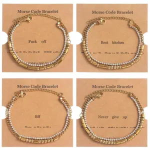 Wholesale Simple Style Classic Style Letter 304 Stainless Steel 18K Gold Plated Rhinestones Bracelets In Bulk