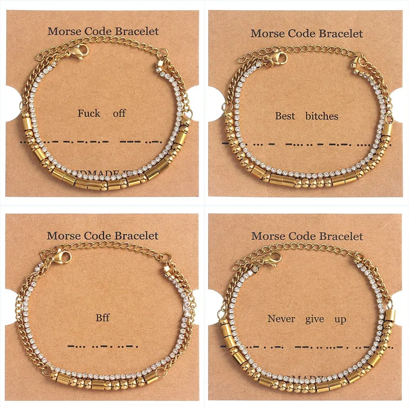 Wholesale Simple Style Classic Style Letter 304 Stainless Steel 18K Gold Plated Rhinestones Bracelets In Bulk