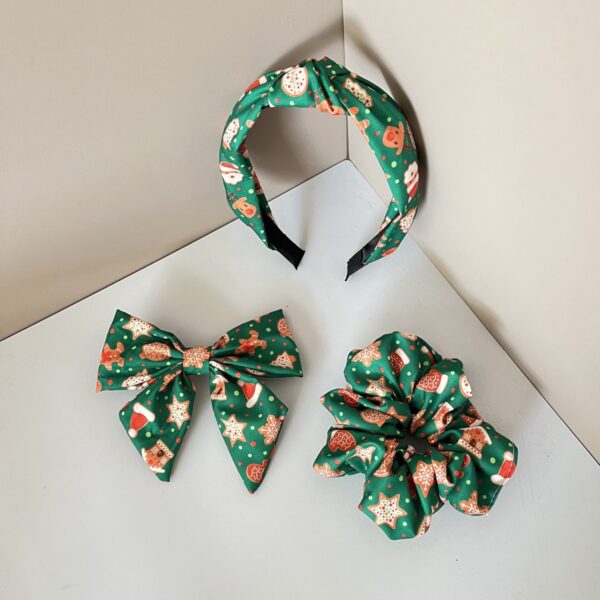 Wholesale 3-piece fabric knotted Santa Claus striped plaid solid color knotted wide headband hair tie hair clip set