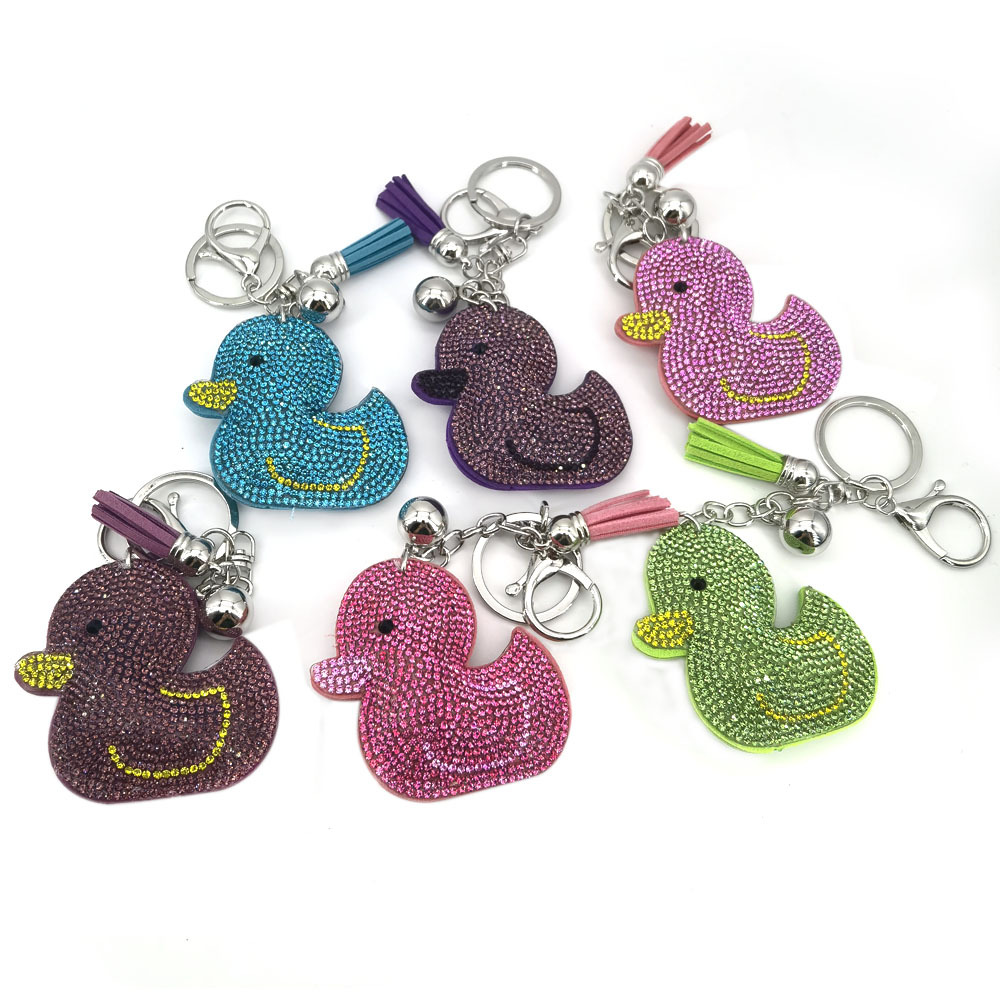Wholesale cartoon animal duck key chain rhinestone small yellow duck key chain