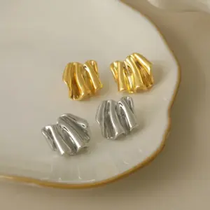Wholesale 1 Pair Beach Commute Solid Color Frill Copper 18K Gold Plated Ear Studs