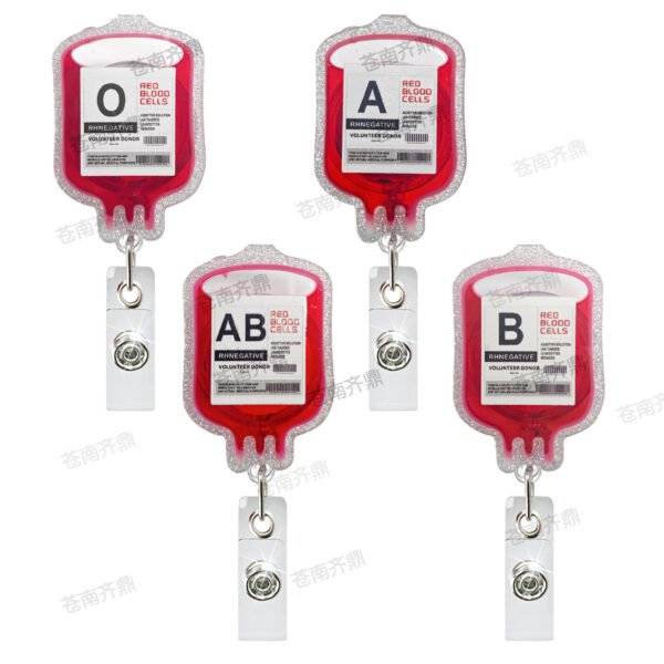 Wholesale New type of blood bag with oil discharge, medical staff acrylic badge scroll, retractable clip pendant, easy-to-pull ID gift