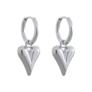 G216 Heart-Shaped Earrings Steel Color