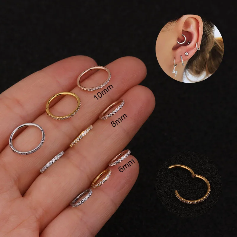 Wholesale 316L Stainless Steel Zircon Ear Cartilage Rings & Studs Geometric Waterproof Non Tarnish Surgical Steel Unisex