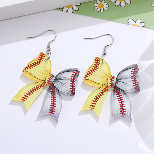 Wholesale Cross-border New Sports Style Yellow and White Baseball Softball Bow Pendant Earrings Acrylic Earrings Gift