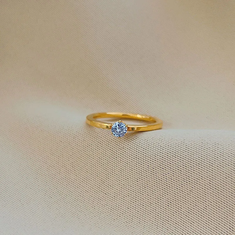 Wholesale Simple Style Solid Color Titanium Steel Plating Inlay Zircon Rings
