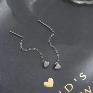 Peach Heart Hanging Earrings / Silver
