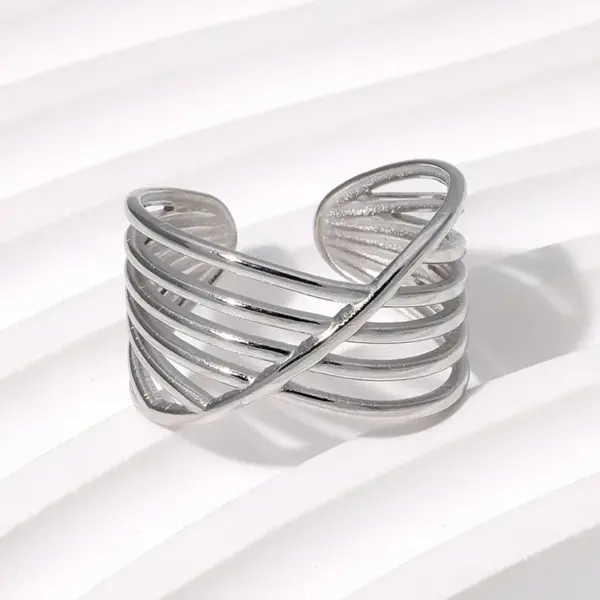 Wholesale PVD Coated Real Gold Plated 18K Gold Geometric 304 Stainless Steel Basic Waterproof Non Tarnish Open Rings