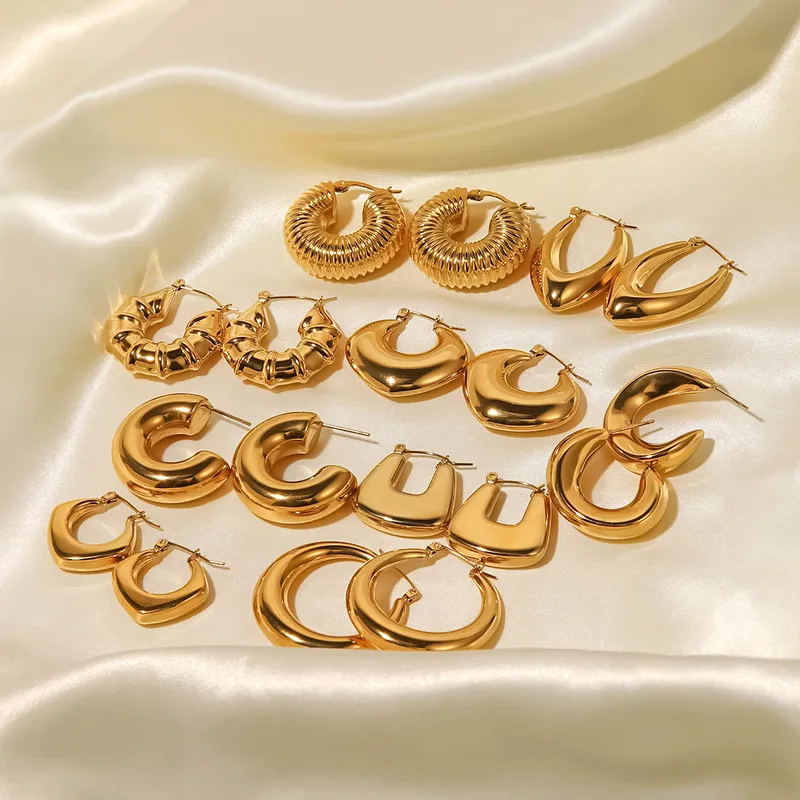 Wholesale Fashion Geometric Gold Plated 304 Stainless Steel PVD Coated Earrings