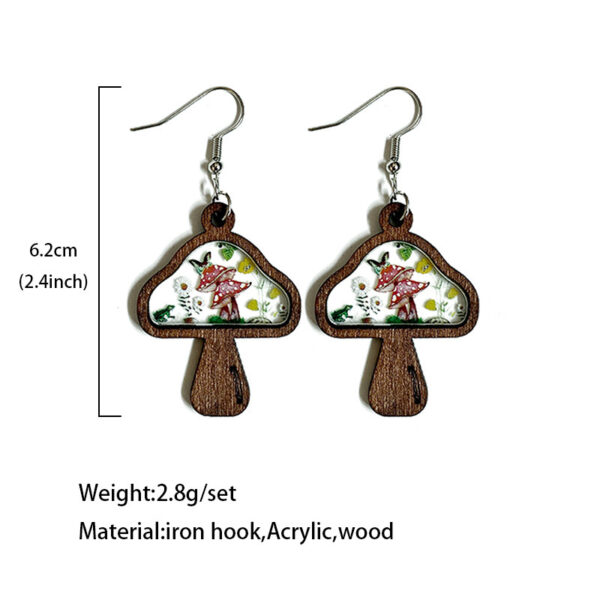 Wholesale Cross-border Hot Wooden Mushroom Acrylic Stitching Earrings Cute Exquisite Niche Design All-match Earrings