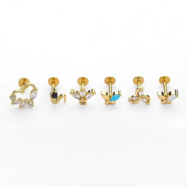 1 Piece Lip Rings Simple Style Crown Snake 316L Stainless Steel Waterproof Non Tarnish Surgical Steel December Birthstone Turquoise Zircon Vacuum Plating Gold Plated Lip Rings
