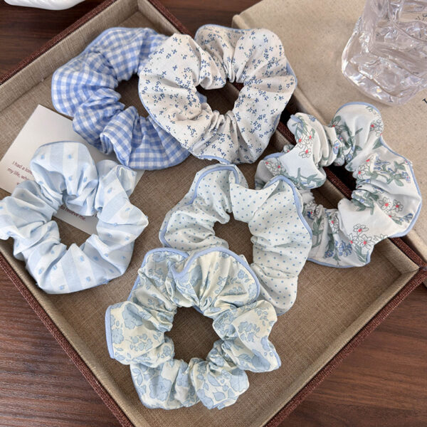oly-d075652d0be2cdd3045ffbcd0beab0d1 Wholesale Haiyan Blue Wave Dot Floral Plaid Large Intestine Collet Hair Rope Sweet All-match Fabric Hair Strap Hair Aessories