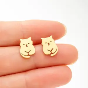 Wholesale PVD Coated 18K Gold Real Gold Plated Cat 304 Stainless Steel IG Style Simple Style Classic Style Waterproof Non Tarnish Ear Studs