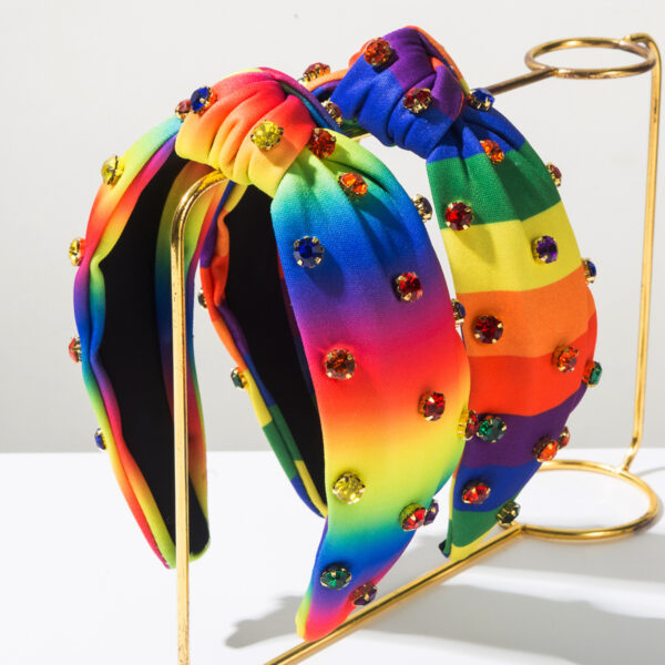 Wholesale Korean Fashion New Fabric Knot Hair Hoop with Diamond Rainbow Stripe Headband Simple All-match Going-out Wear Hair Accessories
