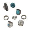 oly-d08b2a9486b8743b35098866a925ba50 Wholesale Retro Exaggerated Western Style Old Ancient Silver Turquoise Geometric Ring suit European and American Personality Punk Style Ring