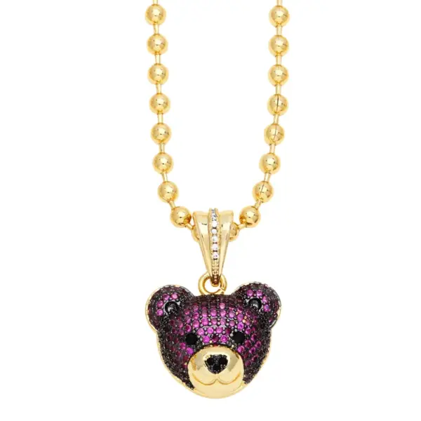 Wholesale Hip-hop Streetwear Bear Copper 18k Gold Plated Zircon Pendant Necklace In Bulk