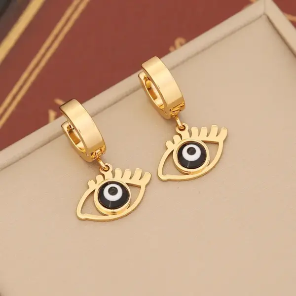 Wholesale PVD Coated 18K Gold Real Gold Plated Devil'S Eye Stainless Steel IG Style Waterproof Non Tarnish Drop Earrings