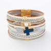 Wholesale Cross-border Hot Selling Jewelry Jewelry Bohemian Multi-layer Bracelet Woven Leather Cross Inlaid Pearl Bracelet