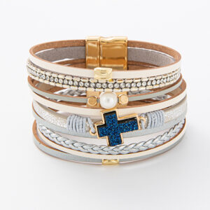 Wholesale Cross-border Hot Selling Jewelry Jewelry Bohemian Multi-layer Bracelet Woven Leather Cross Inlaid Pearl Bracelet