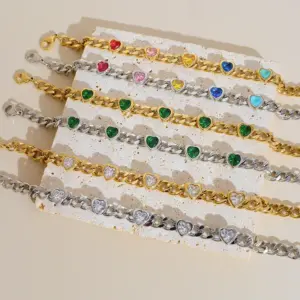 Wholesale Fashion Heart Shape 304 Stainless Steel 16K Gold Plated White Gold Plated Gold Plated Zircon Stainless Steel Bracelets In Bulk