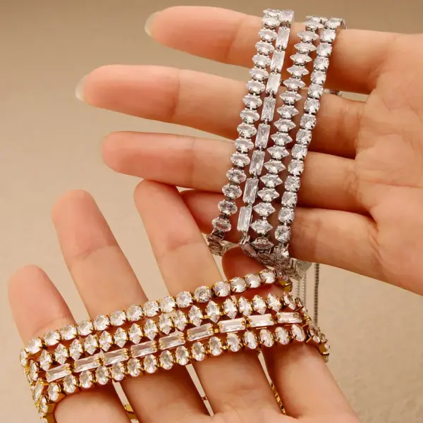 Wholesale Elegant Fashion Ultra Shiny Full Diamond Bracelet Women Stainless Steel Adjustable Bracelets Multiple Styles Round Oval Rectangle
