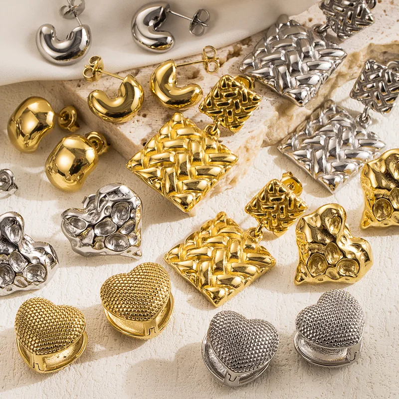 Wholesale 1 Pair Casual Heart Shape Solid Color Plating Stainless Steel 14k Gold Plated Ear Studs