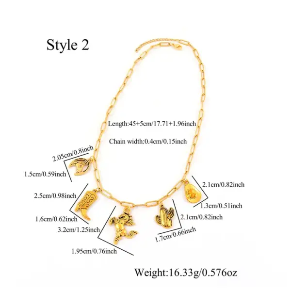Wholesale Retro Western Cowboy Boot Gun Locket Necklace For Women Stainless Steel Cactus Horse Head Multi-Pendent Lobster Clasp Chain