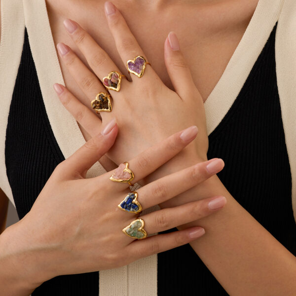 oly-d0ae800e545b5a22f1d82cee1dae1997 Wholesale INS style Europe and the United States new exquisite small stainless steel plated 18K gold love inlaid natural stone simple high-end feeling ring