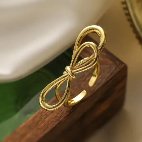 Wholesale Copper 18K Gold Plated Retro Simple Style Commute Plating Solid Color Bow Knot Open Rings