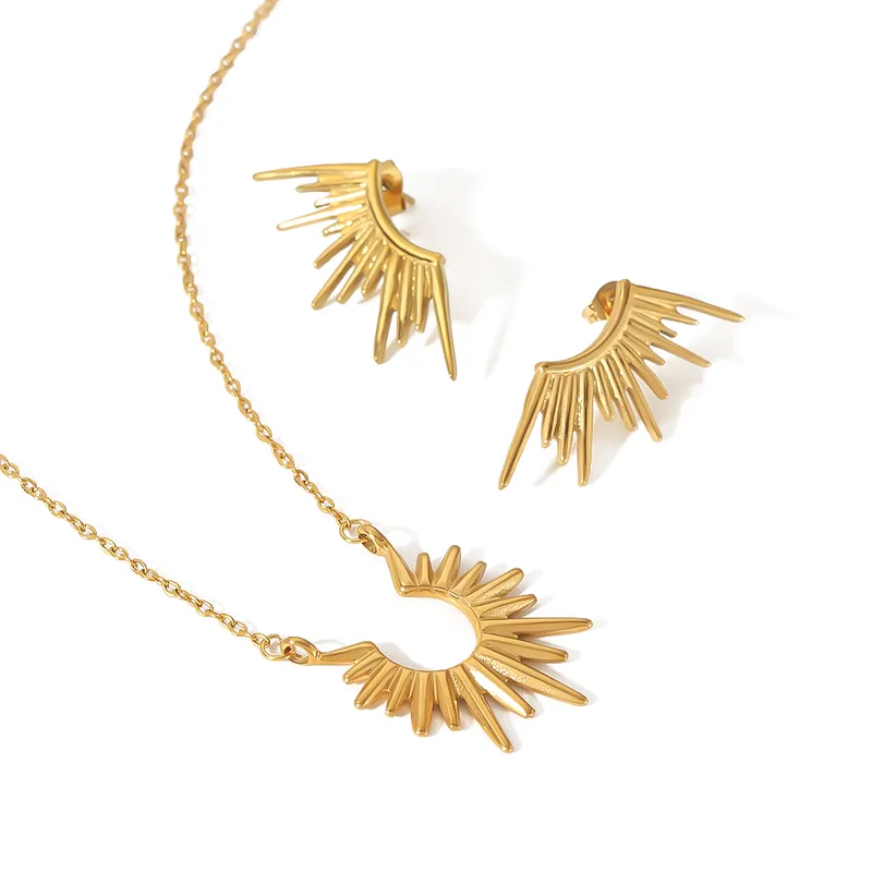 Wholesale PVD Coated Real Gold Plated 18K Gold Sun 304 Stainless Steel Simple Style Waterproof Non Tarnish Earrings Necklace