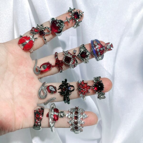 Wholesale New red enamel sweet cool punk ins cold style fashion niche design exquisite high-grade personality ring