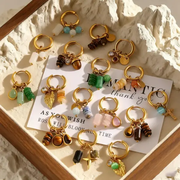 Wholesale Stainless Steel Pearl Imitation Leaf Dangle Earrings For Women Natural Stone Fashion New Trend Drop Earrings Jewelry