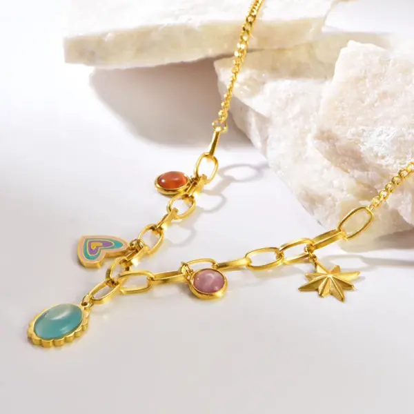 Vacuum Plating 18K Gold Plated Cross Heart Shape 304 Stainless Steel Y2K Sweet Pendant Necklace