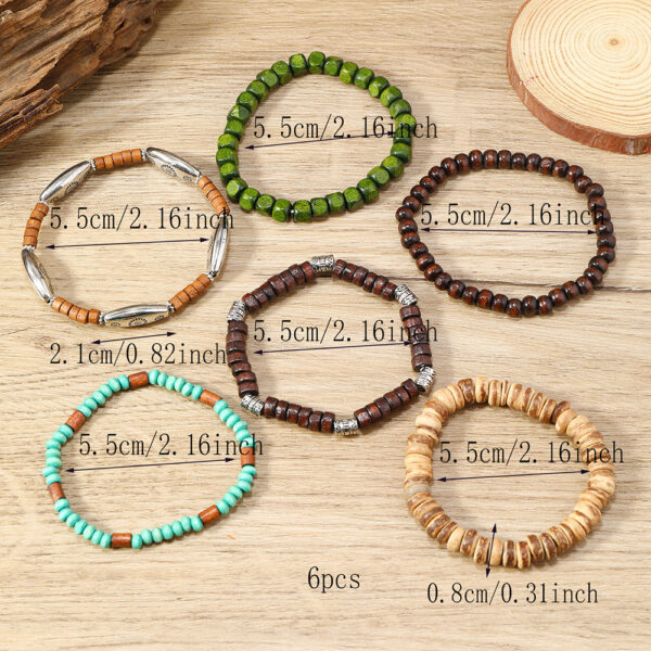Wholesale Wooden bead alloy multi-layer elastic bracelet