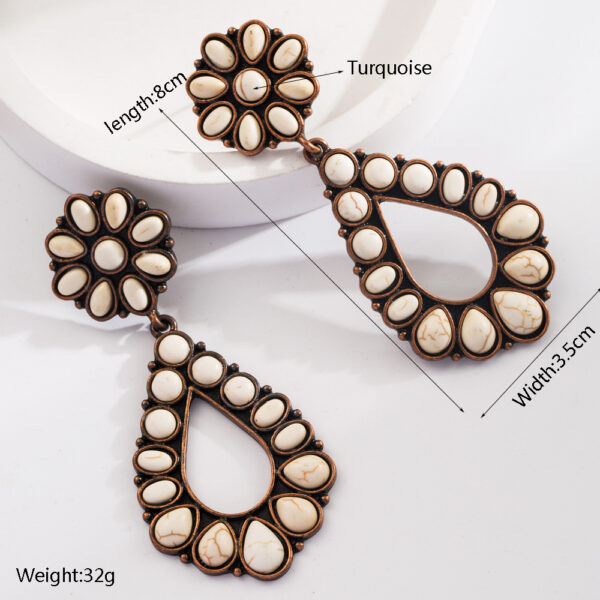 Wholesale European and American cross-border Bohemian holiday style inlaid turquoise earrings fashion creative exaggerated earrings Amazon hot sale