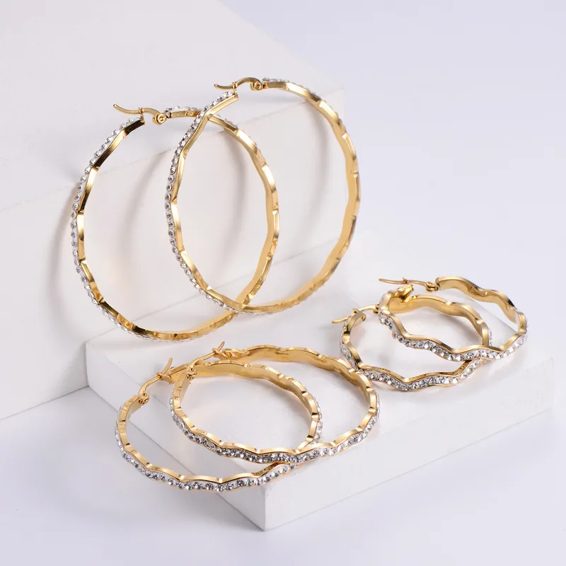 Simple Style Doll Plating Diamond Stainless Steel Rhinestones 18K Gold Plated Earrings