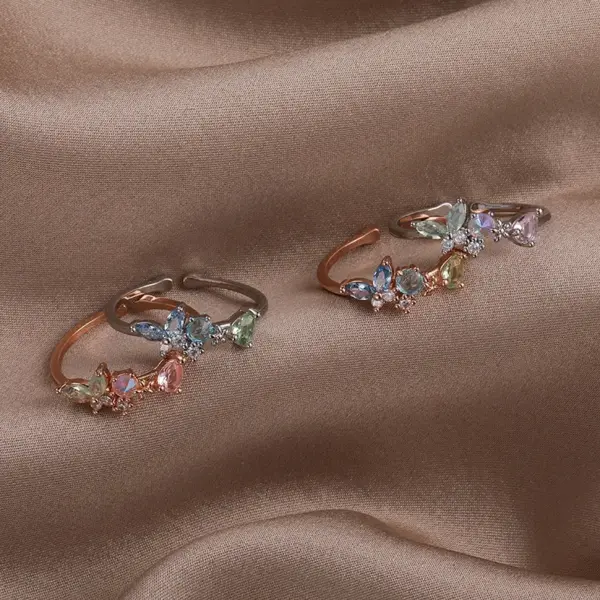 Geometric Flower Copper INS Style Sweet Open Ring Rings