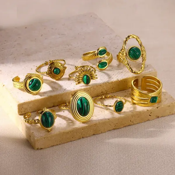 PVD Coated Real Gold Plated 18K Gold Geometric 304 Stainless Steel Retro Waterproof Non Tarnish Open Rings