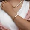 Wholesale PVD Coated Real Gold Plated 18K Gold Geometric 304 Stainless Steel Fashion Waterproof Non Tarnish 304 Stainless Steel Freshwater Pearl Necklace