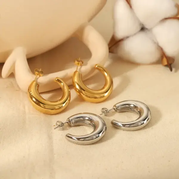 Wholesale 304 Stainless Steel C Shape PVD Coated Real Gold Plated 18K Gold Simple Style Waterproof Non Tarnish Ear Studs