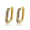 A Pair Brass Zircon Classic Geometric Hoop Earrings