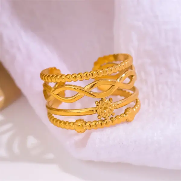 Wholesale Vacuum Plating 18K Gold Plated 18K Gold Cross Round 201 Stainless Steel Simple Style Roman Style Open Rings