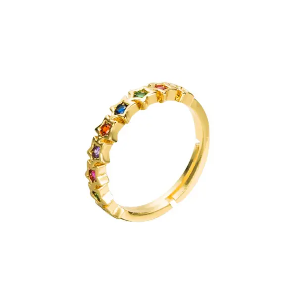 Wholesale Fashion Copper-plated Gold Micro-inlaid Color Zircon Ring