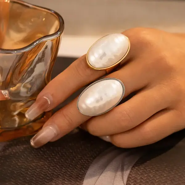 Wholesale 304 Stainless Steel Geometric PVD Coated Fritillary Real Gold Plated Elegant Classical Simple Style Waterproof Non Tarnish Inlay Rings Earrings Necklace