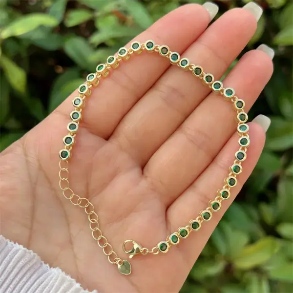 Wholesale Jewelry Classic Style Round Copper Zircon 18K Gold Plated Inlay Bracelets