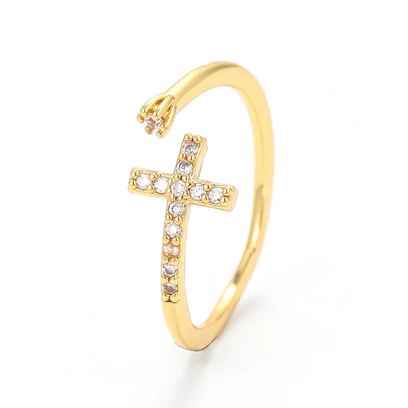 Wholesale Fashion Simple Open Cross Inlaid Zircon Copper Ring Wholesale Nihaojewelry