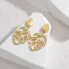Wholesale 304 Stainless Steel Leaf PVD Coated Stone-Free 18K Real Gold Plated 18K Gold Elegant Waterproof Non Tarnish Hollow Out Gold Silver Earrings
