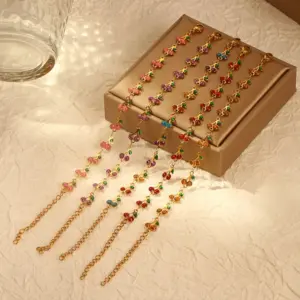 304 Stainless Steel Multicolor Ion Plating (IP) Rhinestones 18K Real Gold Plated Elegant Sweet Waterproof Non Tarnish Inlay Gold Bracelets